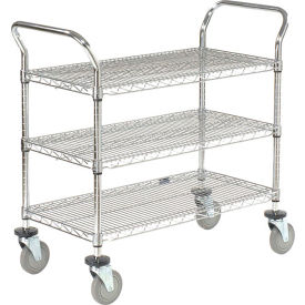 Nexel® Chrome Utility Cart w/3 Shelves & Poly Brake Casters 1200 lb. Cap 42