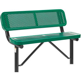 GoVets™ 4' Outdoor Steel Bench w/ Backrest Perforated Metal In Ground Mount Green 744IGN695