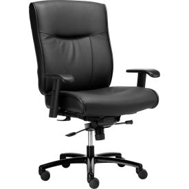 Interion® Big & Tall Leather Chair With High Back & Adjustable Arms Leather Black 488277