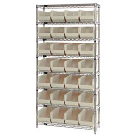 GoVets™ Chrome Wire Shelving w/ 28 Stacking Ivory Bins 36