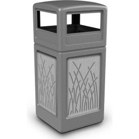 PolyTec™ Square Waste Container w/Dome Lid Gray w/Reeds Stainless Steel Panels 42-Gallon 7329167K