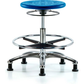 Blue Ridge Ergonomics™ Cleanroom Stool with Glides and Footring - Medium Bench Height - Blue CLR-IPMBSO-CR-CF-RG-BLU