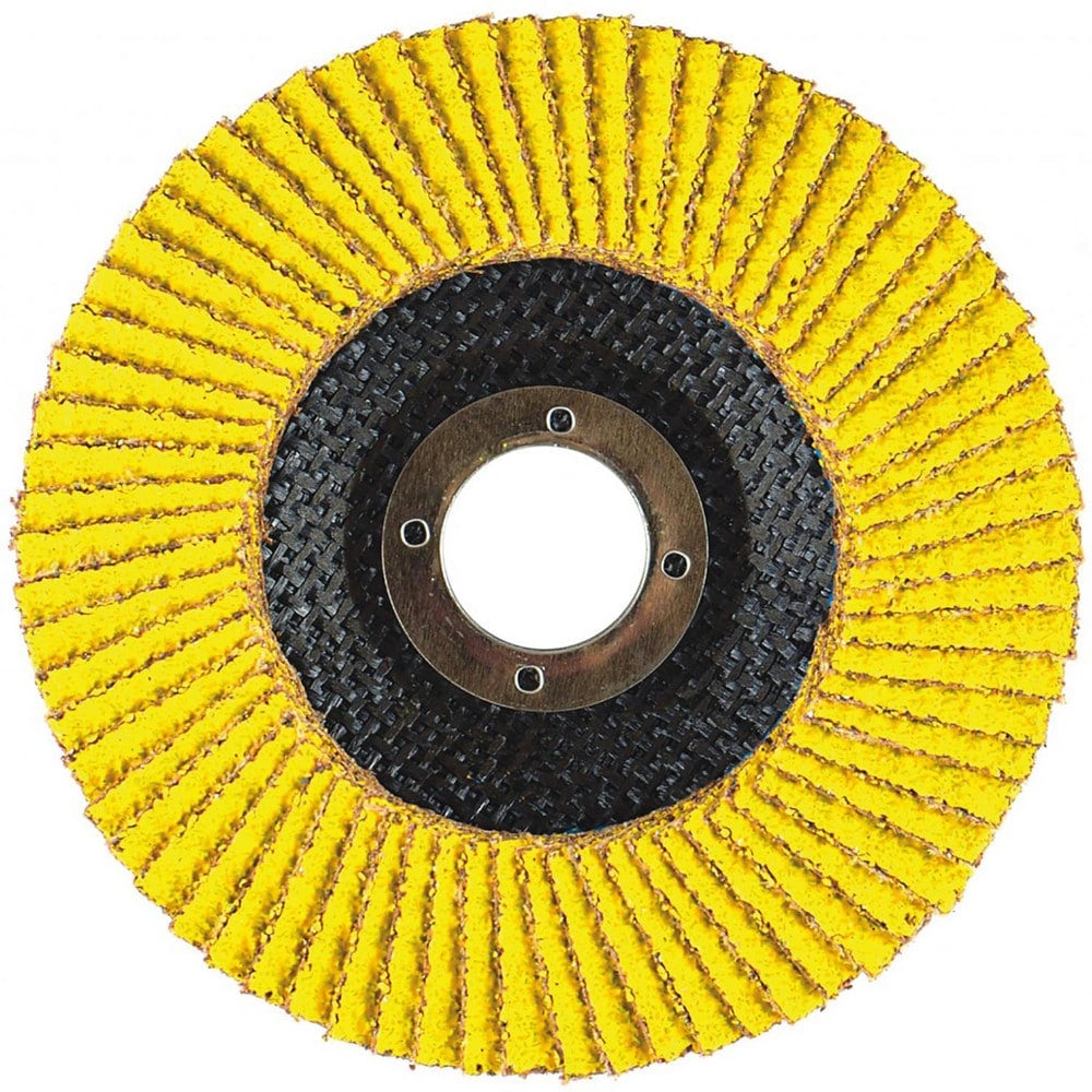 Flap Discs, Disc Diameter: 5 , Center Hole Thread Size: 5/8-11 , Flap Disc Type: Type 29 , Grit: 40 , Abrasive Material: Ceramic Alumina  MPN:71-10834AF