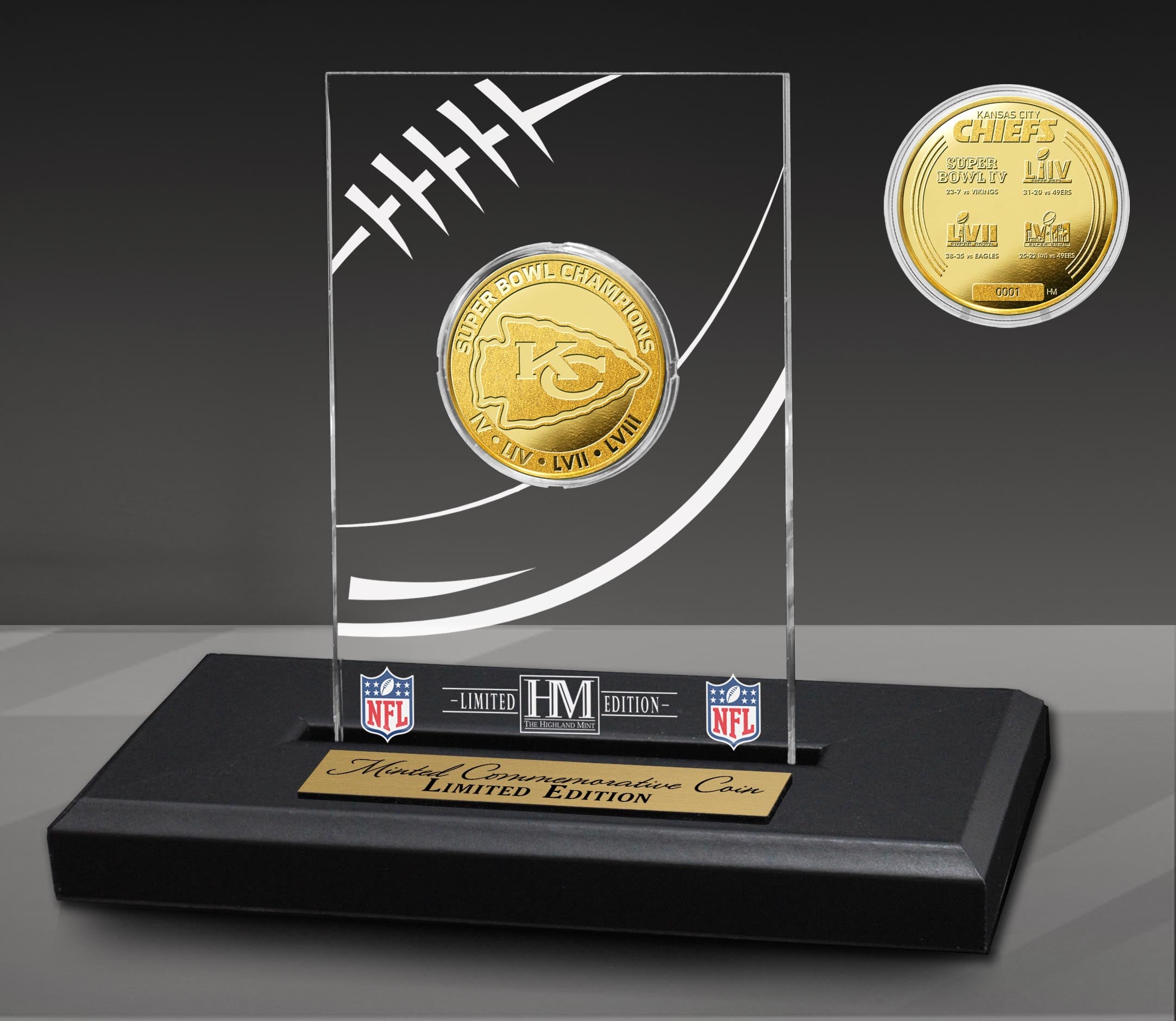 Kansas City Chiefs 4 Time Super Bowl Champion Gold Coin in Acrylic Display MPN:KCCSB58CACRK