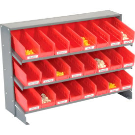 GoVets™ 3 Shelf Bench Pick Rack - 24 Red Plastic Shelf Bins 4 Inch Wide 33x12x21 424RD603