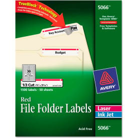 Avery® Self-Adhesive Laser/Inkjet File Folder Labels White Red Border 1500/Box 5066