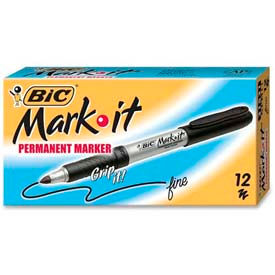 Bic® Mark-It Permanent Marker Rubber Grip Fine Point Black Ink Dozen GPM11BK