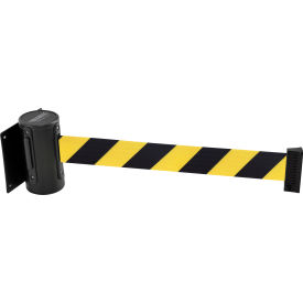 GoVets™ Wall Mount Retractable Belt Barrier Black Case W/7-1/2' Black/Yellow Belt 410YB708