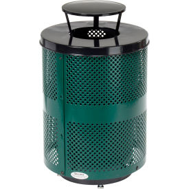 GoVets™ Outdoor Perforated Steel Trash Can W/Rain Bonnet Lid & Base 36 GallonGreen 927GND261