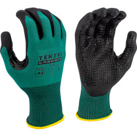 Radians® TEKTYE Cut Resistant Work Gloves Nitrile Coated w/ Dots ANSI A4 M Green - Pkg Qty 12 RWG738M