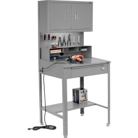 GoVets™ Flat Surfaced Shop Desk w/ Cabinet & Pegboard 34-1/2