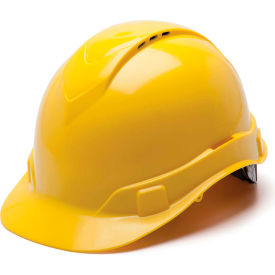 Ridgeline Vented Cap Style Hard Hat Yellow 4-Point Ratchet Suspension - Pkg Qty 16 HP44130V