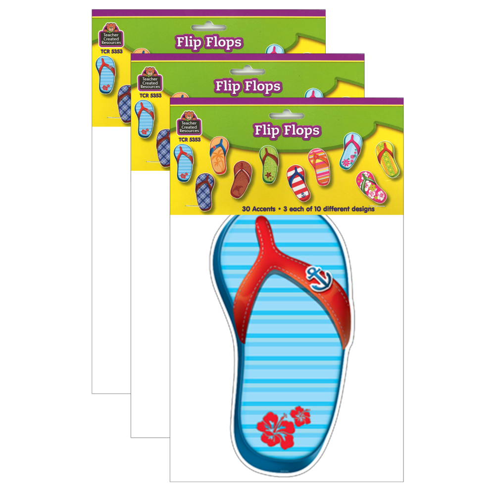 Teacher Created Resources Accents, Flip Flops, 30 Accents Per Pack, Set Of 3 Packs (Min Order Qty 3) MPN:TCR5353-3