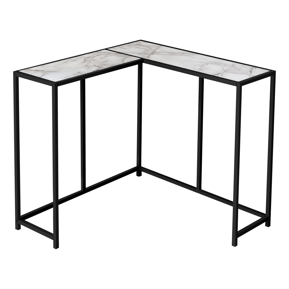 Monarch Specialties Jan L-Shaped Metal Console Table, 32inH x 36inW x 36inD, White Marble/Black MPN:I 2159