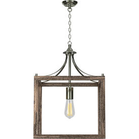 Ambiate Loggia Rustic Farmhouse Pendant Light Fixture E26 Base 40W Gray Wood AL10005P1