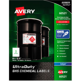 Avery® Full-Sheet GHS Chemical Waterproof & UV Resistent Labels Inkjet Letter 50/Pack 60521