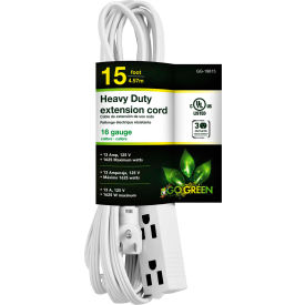 GoGreen Power GG-19615 3 Outlet 15 Ft Extension Cord - Right Angle Plug GG-19615
