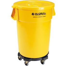 GoVets™ Plastic Trash Can with Lid & Dolly - 44 Gallon Yellow 462YLB240