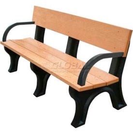 Polly Products Landmark 6' Backed Bench w/ Arms Cedar Bench/Brown Frame ASM-LB6BA-02-BN/CD