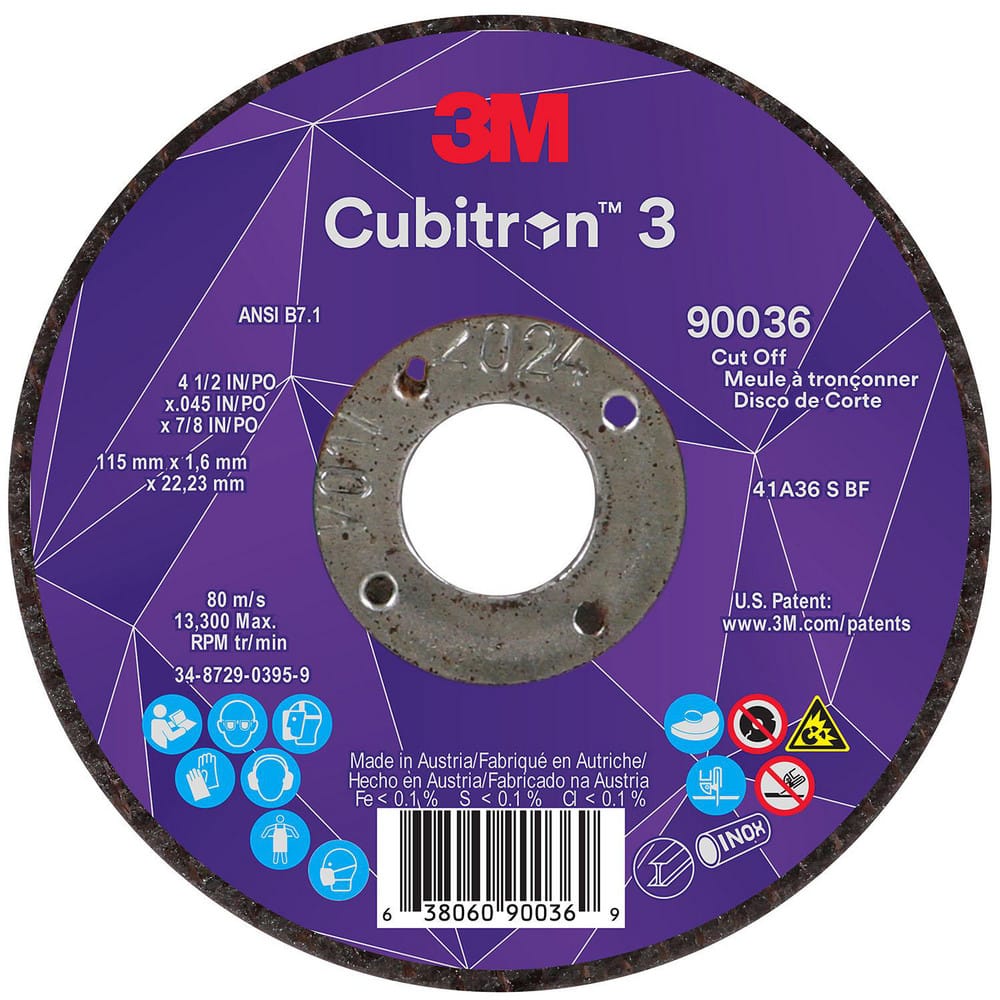 Cutoff Wheels, Wheel Diameter (Inch): 4-1/2 , Wheel Thickness (Decimal Inch): 0.0450 , Hole Size (Inch): 7/8 , Abrasive Material: Ceramic  MPN:7100304006