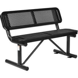 GoVets™ 4' Outdoor Steel Bench w/ Backrest Perforated Metal Black 744BK695