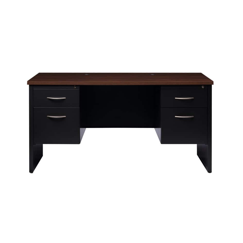 Steel Base Modular Desk: Woodgrain Laminate Top, Black & Walnut MPN:20551