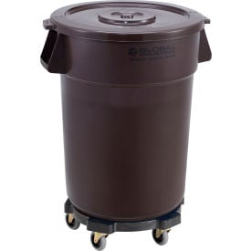 GoVets™ Plastic Trash Can with Lid & Dolly - 44 Gallon Brown 462BNB240