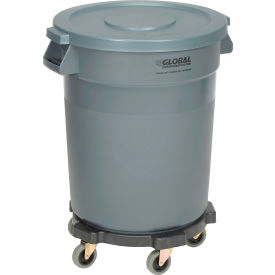 GoVets™ Plastic Trash Can with Lid & Dolly - 20 Gallon Gray 458GYB240