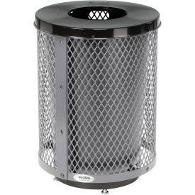 GoVets™ Outdoor Diamond Steel Trash Can With Flat Lid & Base 36 Gallon Gray 924GYD261