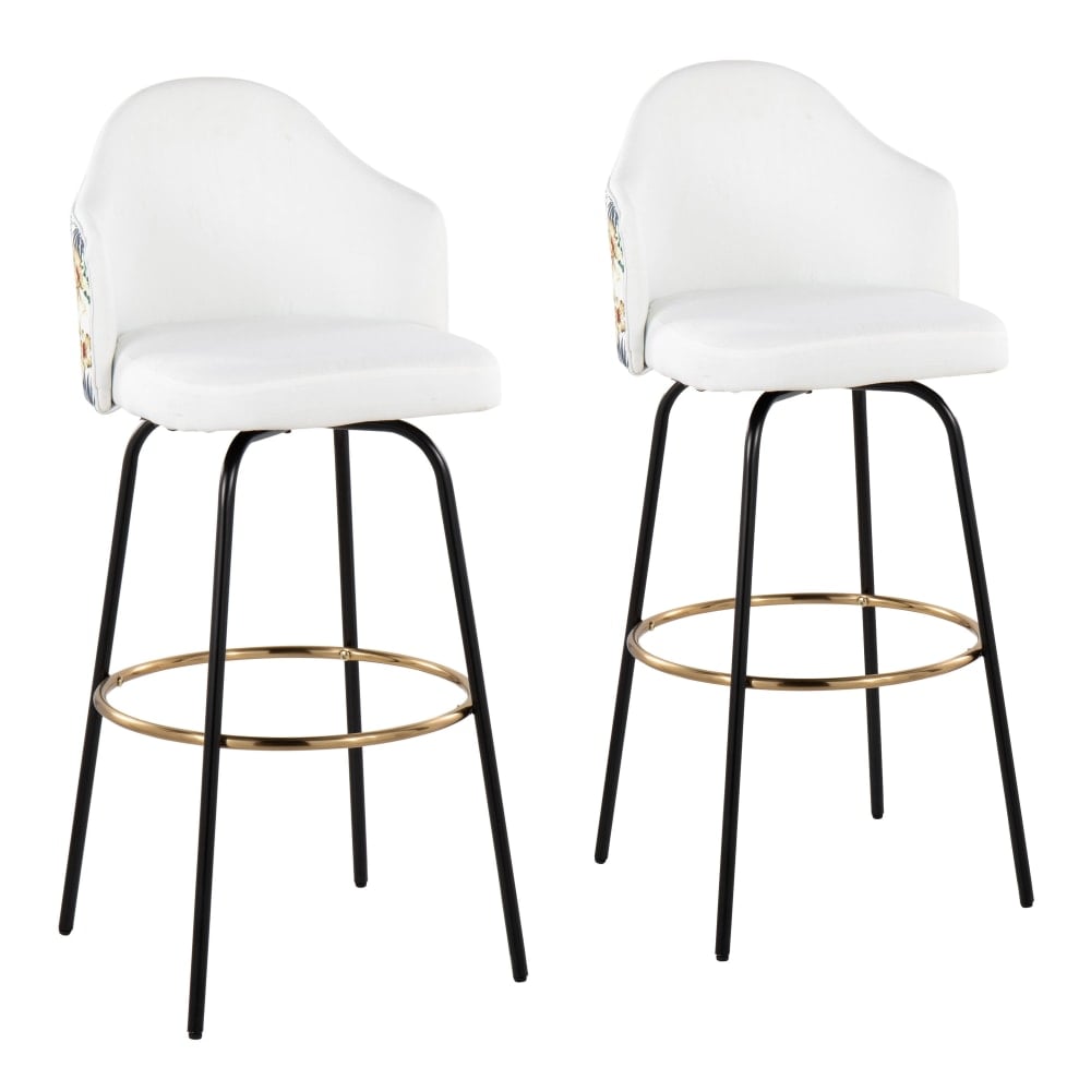 LumiSource Ahoy Floral Fixed-Height Bar Stools, White/Black/Gold, Set Of 2 Stools MPN:B30-AHOYFLOR CLAIREG2 BKW2