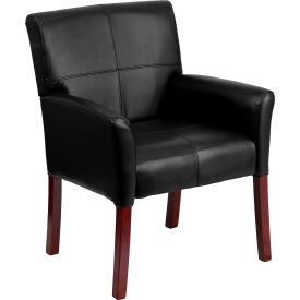 Executive Reception Chair - Black Leather - Mahogany Legs 353-BK-LEA-GGBT-