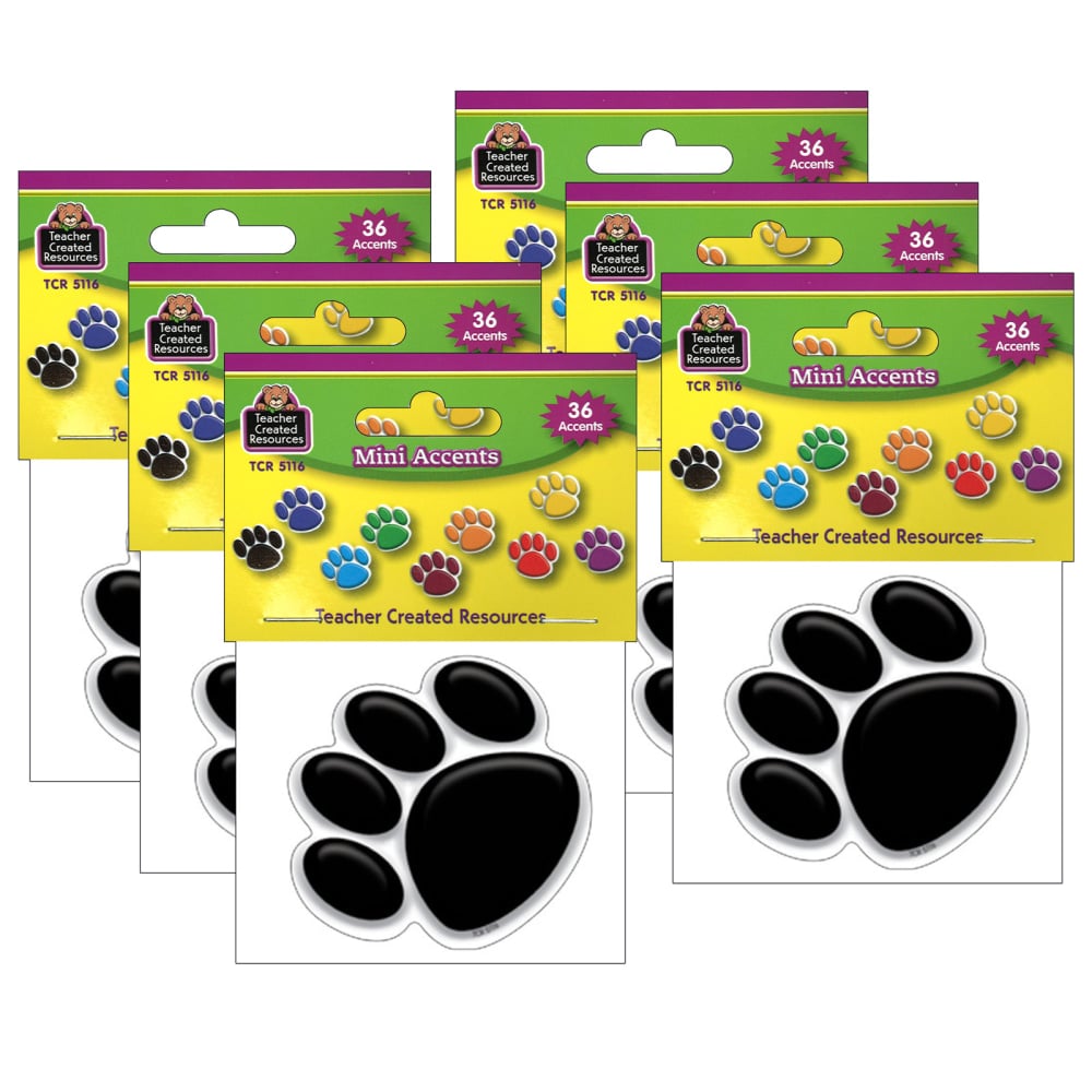 Teacher Created Resources Mini Accents, Colorful Paw Prints, 36 Accents Per Pack, Set Of 6 Packs (Min Order Qty 3) MPN:TCR5116-6