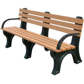 Polly Products Econo Mizer 6' Backed Bench w/ Arms Cedar Bench/Black Frame ASM-EM6BA-02-BK/CD