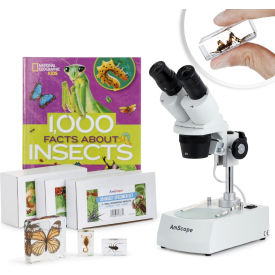 AmScope 20X-40X Student Stereo Microscope 9-pc 3D Insect Specimen Kit Book SE306R-BKI-INST