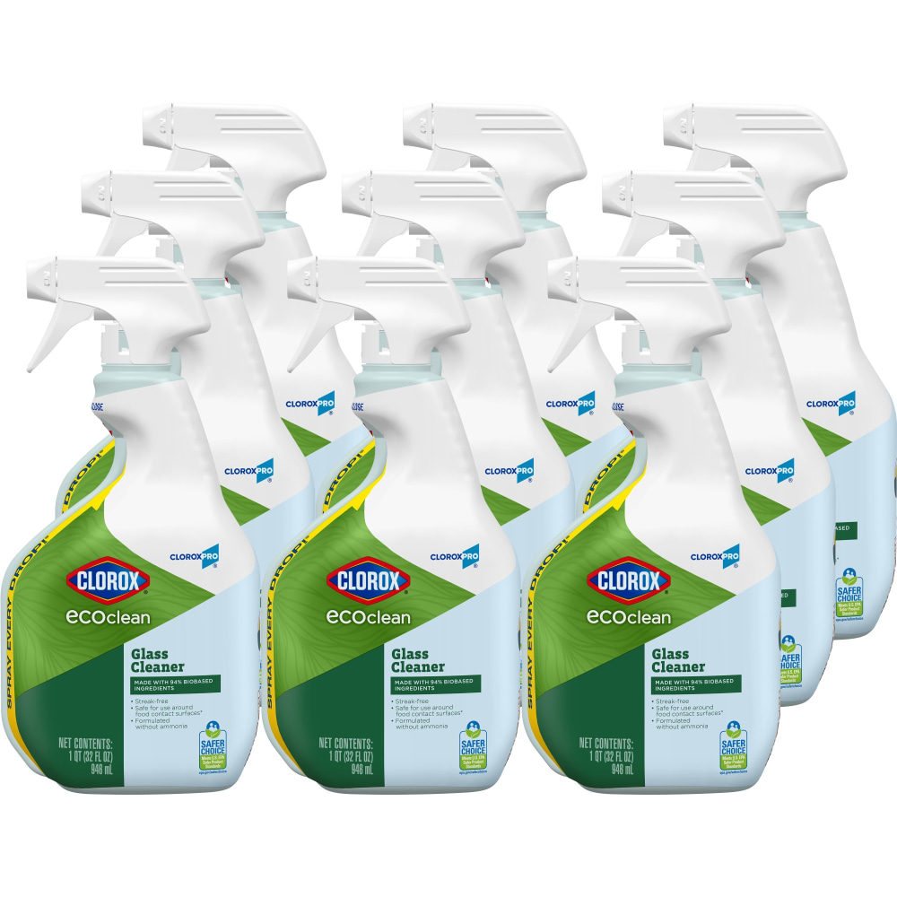 Clorox CloroxPro EcoClean Glass Cleaner Spray Bottles, 32 Oz, Pack Of 9 Bottles (Min Order Qty 2) MPN:10044600602773CA