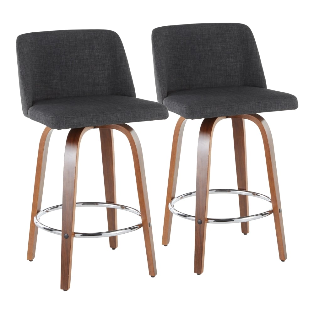 LumiSource Toriano Counter Stools, Walnut/Charcoal/Chrome, Set Of 2 Stools MPN:B26-TRNO2R WLCHAR2