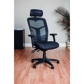 Interion® Mesh Office Chair with Headrest High Back & Adjustable Arms Fabric Black 623H248