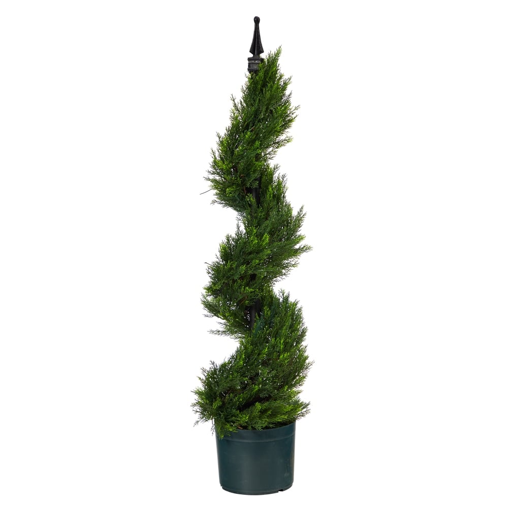 Nearly Natural Cypress Spiral Topiary Tree 3'H Artificial Plant With Planter, 36inH x 8inW x 8inD, Green/Black MPN:T1412