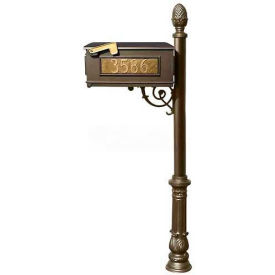 Lewiston Mailbox Post (Ornate Base & Pineapple Finial) w/3 Address Plates Support Brace Bronze LMC-703-BZ