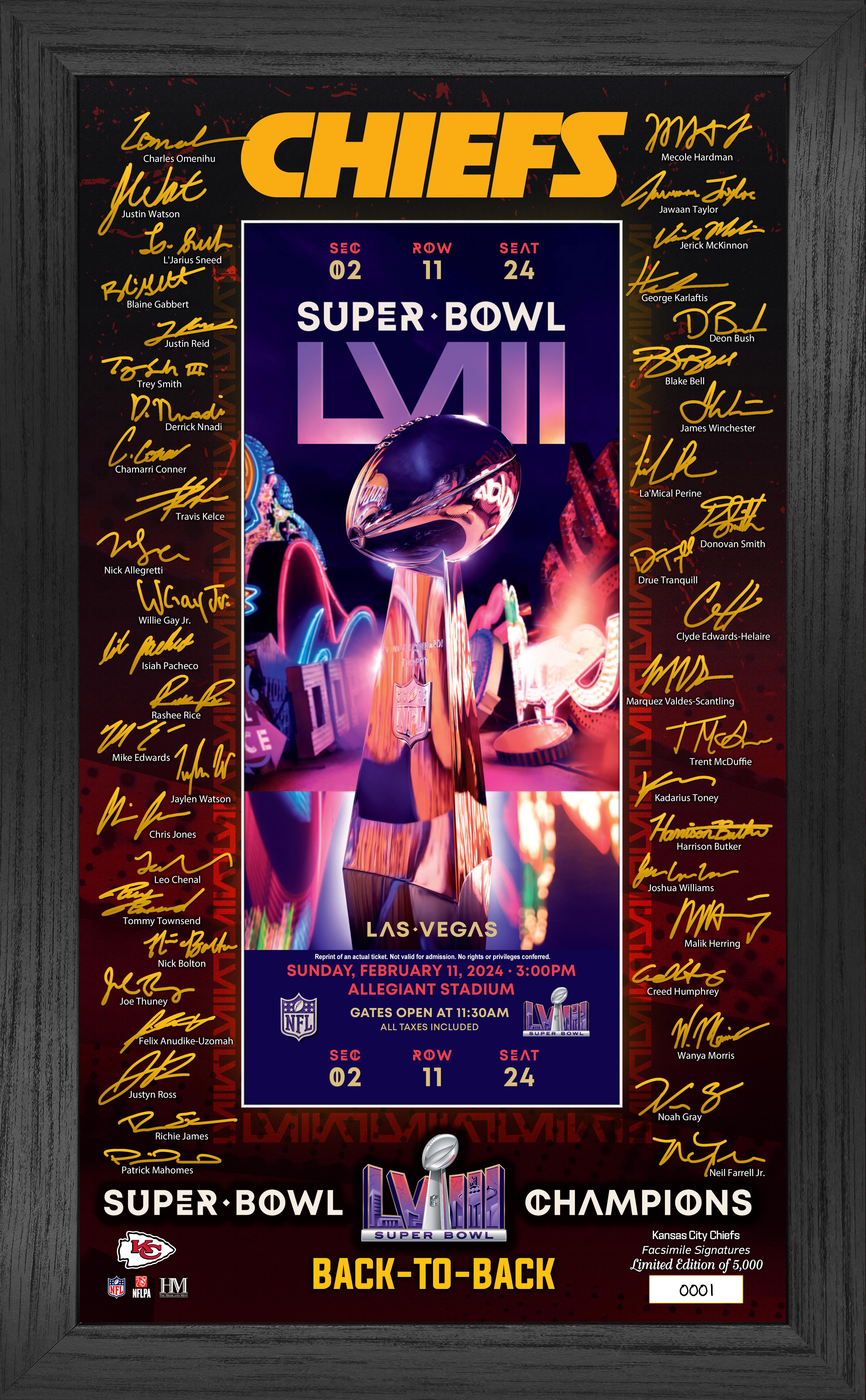 Kansas City Chiefs Super Bowl LVIII Champions Ticket Signature Frame MPN:NFLPANO257K