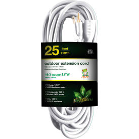 GoGreen Power 16/3 SJTW 25ft Heavy Duty Extension Cord GG-13725WH - White GG-13725WH