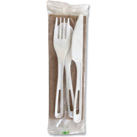 World Centric® Mediumweight Cutlery Fork/Knife/Spoon/Napkin TPLA Compostable White 250/Case AS-PS-TNL