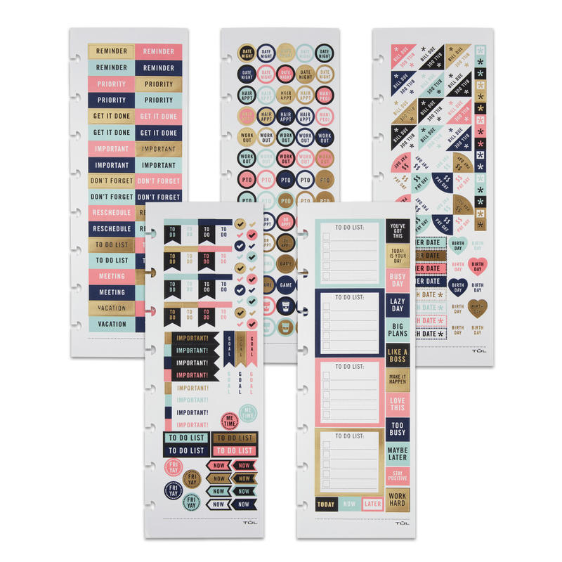 TUL Discbound Notebook Sticker Sheets, 3in x 8-1/2in, Assorted, 10 Sheets, 2 Sheets of 5 Designs (Min Order Qty 14) MPN:TULSTICKER-RY20