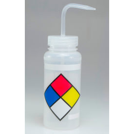 Bel-Art Safety-Labeled 4-Color LYOB Wide-Mouth Wash Bottles 500ml (16oz) PE w/Natural PP Cap 4Pk 117160009