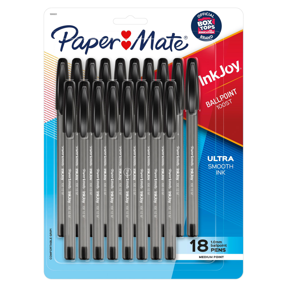 Paper Mate InkJoy 100ST Ballpoint Pens, Medium Point (1.0mm), Black, 18 Count (Min Order Qty 13) MPN:1996601