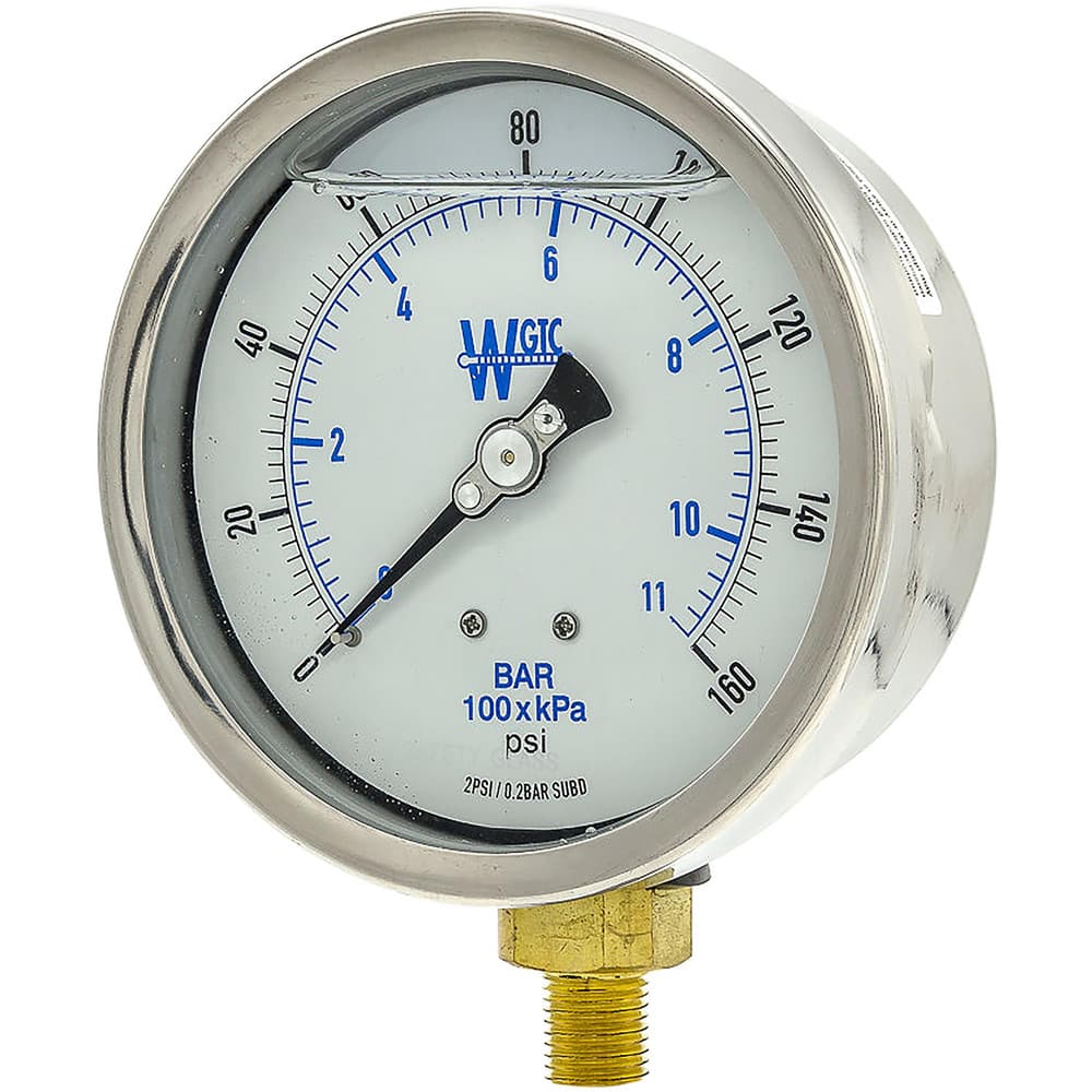 Pressure Gauges, Gauge Type: Filled , Scale Type: Dual , Accuracy (%): 1% full-scale , Dial Type: Analog , Thread Type: 1/4