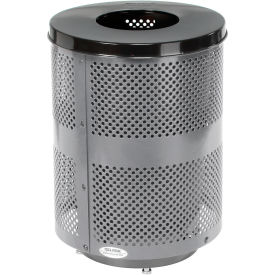 GoVets™ Outdoor Perforated Steel Trash Can With Flat Lid & Base 36 Gallon Gray 925GYD261