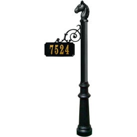 Scroll Mount Address Post with Decorative Fluted Base & Horsehead Finial in Black ADPST-801-BL