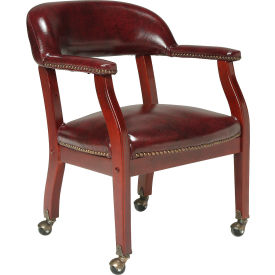 Boss Conference Chair with Arms and Casters - Vinyl - Burgundy B9545-BY