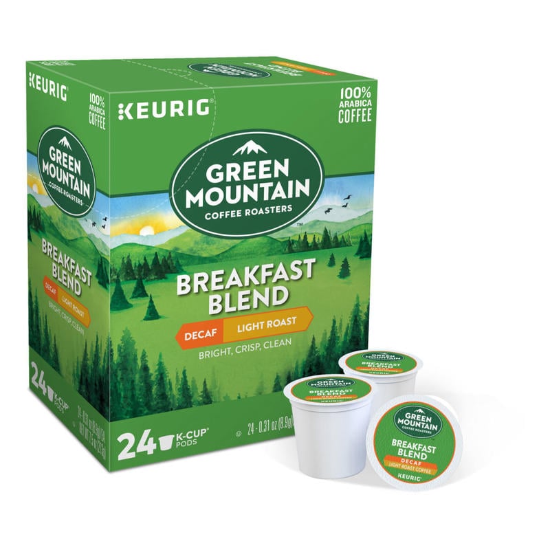 Green Mountain Coffee Single-Serve Coffee K-Cup Pods, Decaffeinated, Breakfast Blend, Carton Of 24 (Min Order Qty 4) MPN:7522